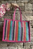 Kondi Rainbow Raffia Tote Bag Pink